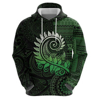 New Zealand Maori Koru Fern Zip Hoodie Spiral Polynesian Style Green