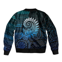 New Zealand Maori Koru Fern Bomber Jacket Spiral Polynesian Style Aqua Gradient