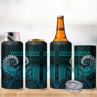 New Zealand Maori Koru Fern 4 in 1 Can Cooler Tumbler Spiral Polynesian Style Aqua Gradient
