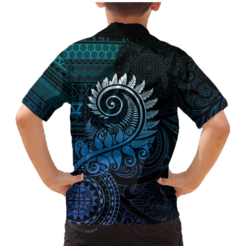 New Zealand Maori Koru Fern Family Matching Mermaid Dress and Hawaiian Shirt Spiral Polynesian Style Aqua Gradient