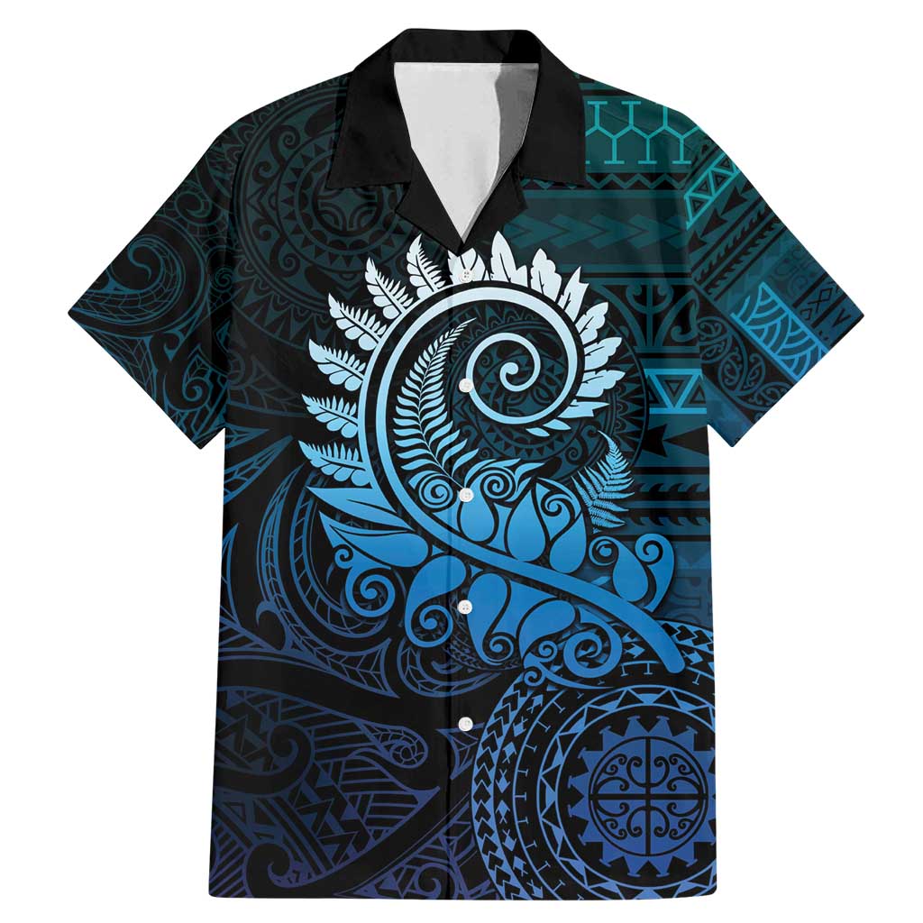 New Zealand Maori Koru Fern Family Matching Mermaid Dress and Hawaiian Shirt Spiral Polynesian Style Aqua Gradient