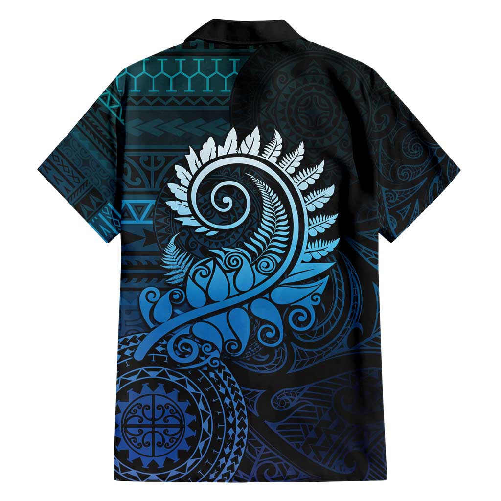 New Zealand Maori Koru Fern Family Matching Short Sleeve Bodycon Dress and Hawaiian Shirt Spiral Polynesian Style Aqua Gradient