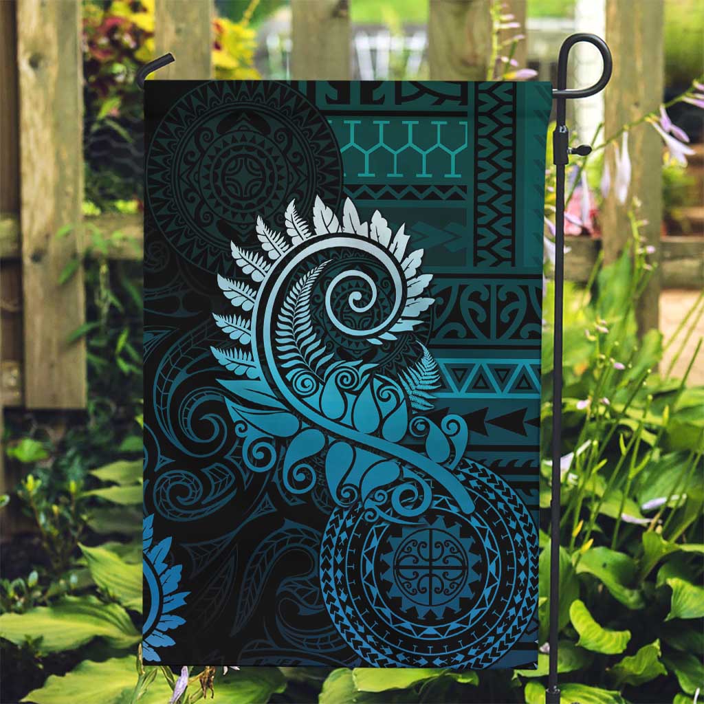 New Zealand Maori Koru Fern Garden Flag Spiral Polynesian Style Aqua Gradient LT05 Garden Flag Aqua - Polynesian Pride