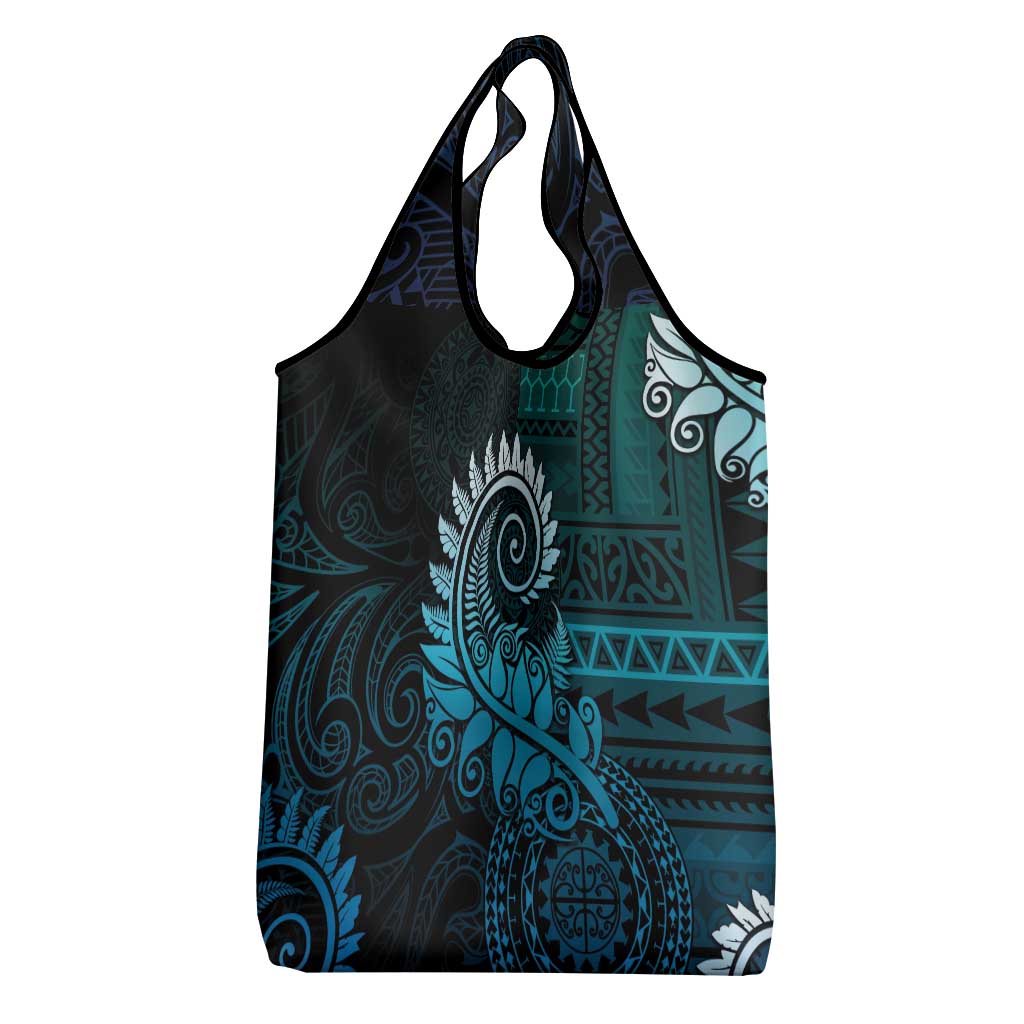 New Zealand Maori Koru Fern Grocery Bag Spiral Polynesian Style Aqua Gradient
