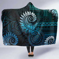 New Zealand Maori Koru Fern Hooded Blanket Spiral Polynesian Style Aqua Gradient LT05 One Size Aqua - Polynesian Pride