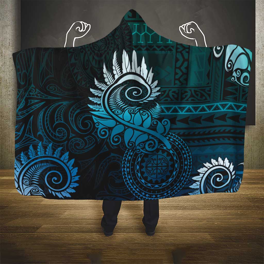New Zealand Maori Koru Fern Hooded Blanket Spiral Polynesian Style Aqua Gradient LT05 - Polynesian Pride