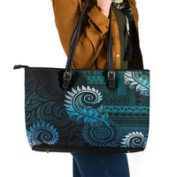 New Zealand Maori Koru Fern Leather Tote Bag Spiral Polynesian Style Aqua Gradient