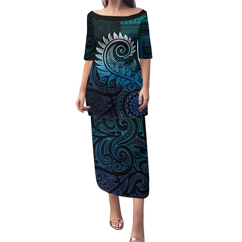 New Zealand Maori Koru Fern Puletasi Spiral Polynesian Style Aqua Gradient