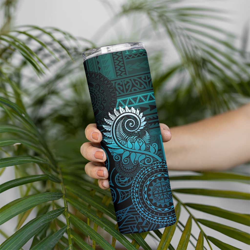 New Zealand Maori Koru Fern Skinny Tumbler Spiral Polynesian Style Aqua Gradient