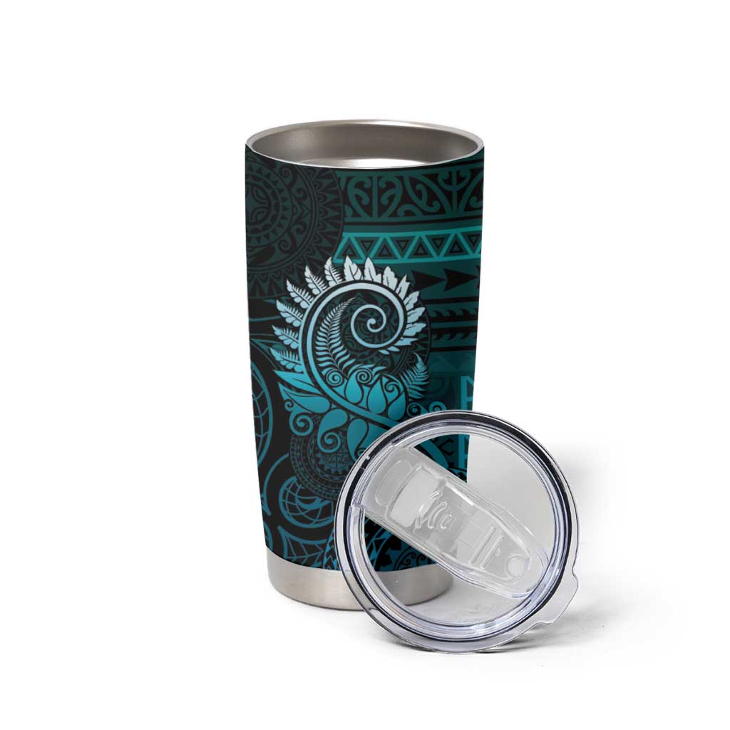 New Zealand Maori Koru Fern Tumbler Cup Spiral Polynesian Style Aqua Gradient