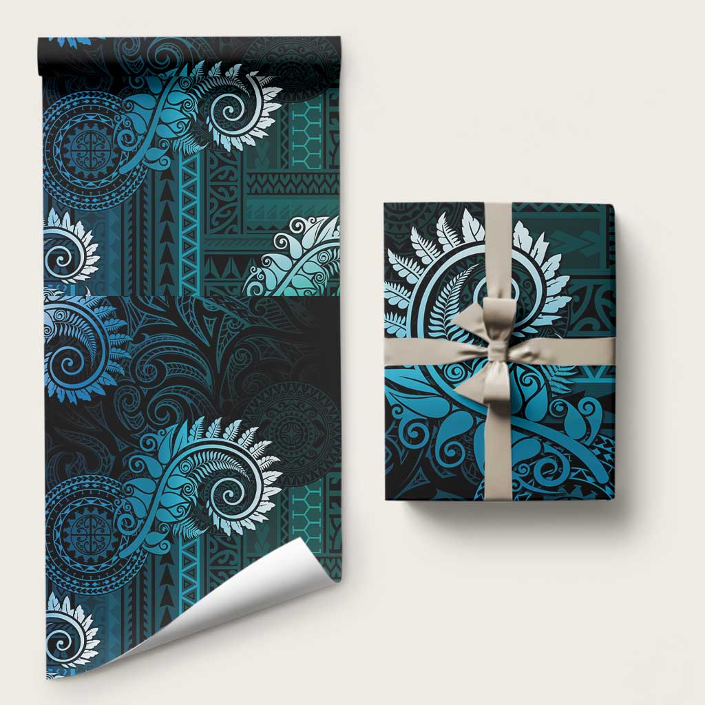 New Zealand Maori Koru Fern Wrapping Paper Spiral Polynesian Style Aqua Gradient - Polynesian Pride
