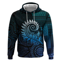 New Zealand Maori Koru Fern Zip Hoodie Spiral Polynesian Style Aqua Gradient
