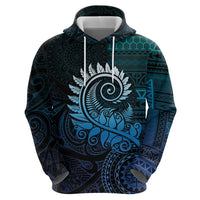 New Zealand Maori Koru Fern Zip Hoodie Spiral Polynesian Style Aqua Gradient