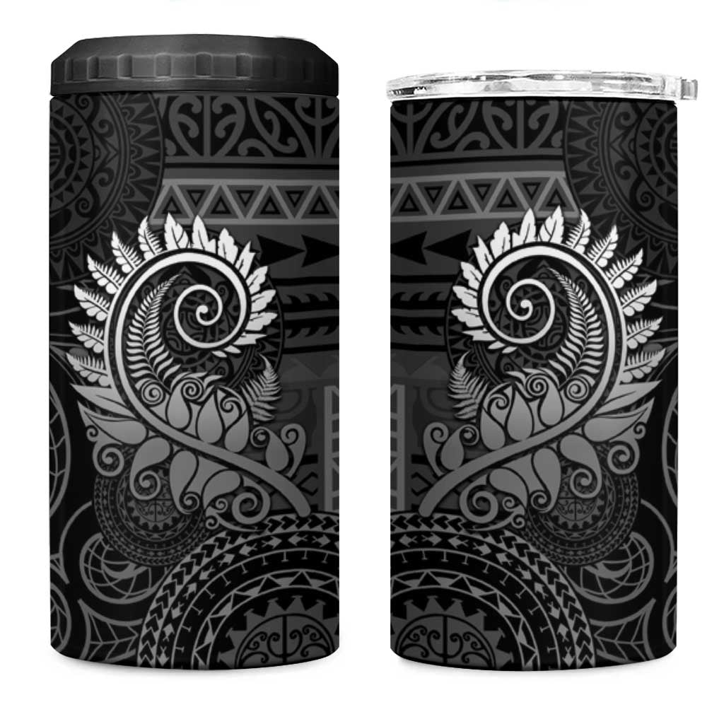 New Zealand Maori Koru Fern 4 in 1 Can Cooler Tumbler Spiral Polynesian Style Gray
