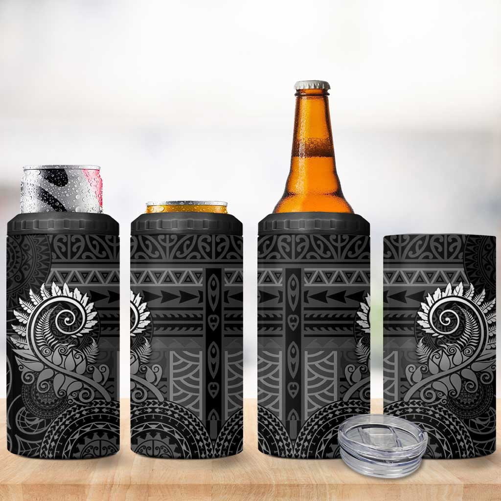 New Zealand Maori Koru Fern 4 in 1 Can Cooler Tumbler Spiral Polynesian Style Gray