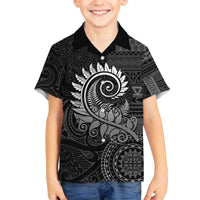 New Zealand Maori Koru Fern Family Matching Off The Shoulder Long Sleeve Dress and Hawaiian Shirt Spiral Polynesian Style Gray