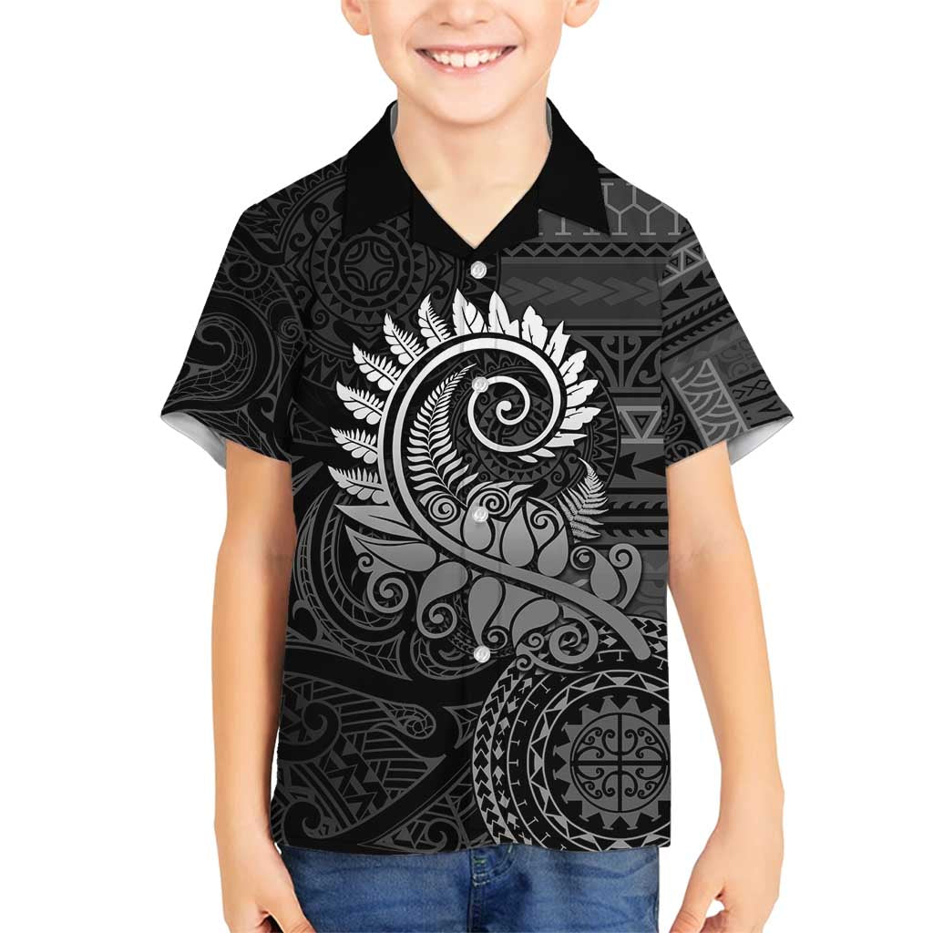 New Zealand Maori Koru Fern Family Matching Off Shoulder Maxi Dress and Hawaiian Shirt Spiral Polynesian Style Gray