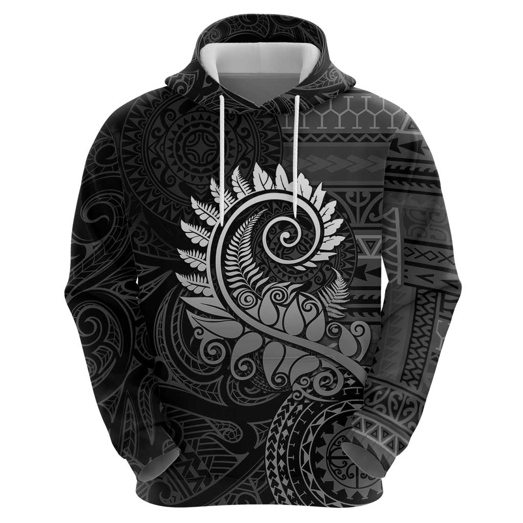 New Zealand Maori Koru Fern Hoodie Spiral Polynesian Style Gray