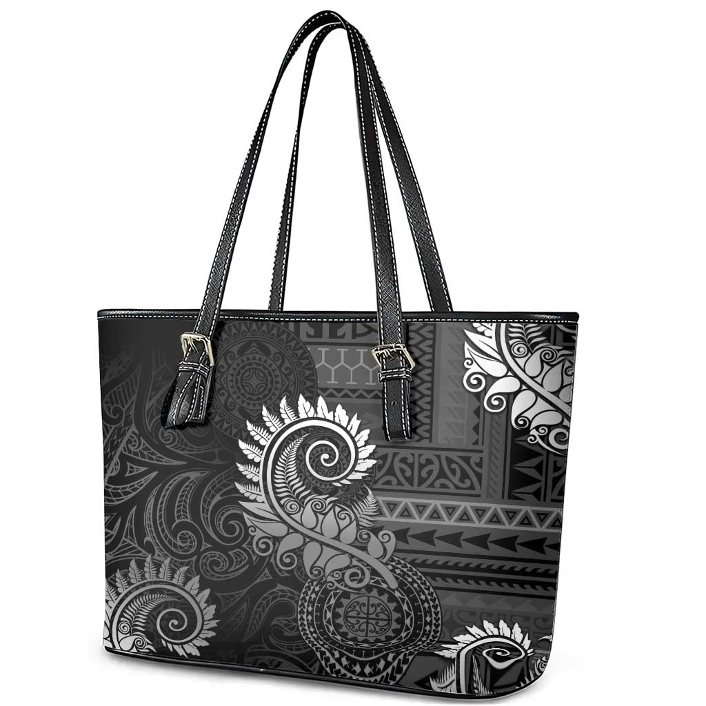 New Zealand Maori Koru Fern Leather Tote Bag Spiral Polynesian Style Gray