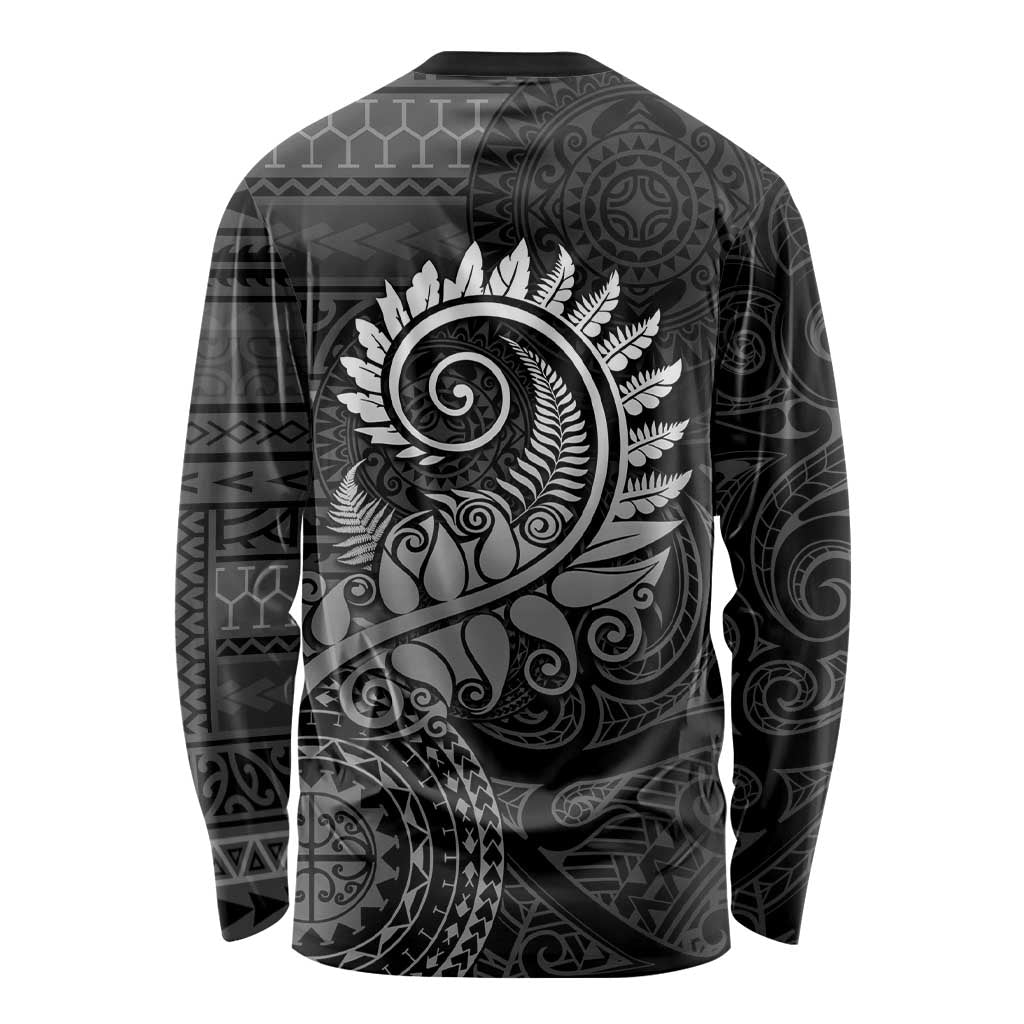 New Zealand Maori Koru Fern Long Sleeve Shirt Spiral Polynesian Style Gray
