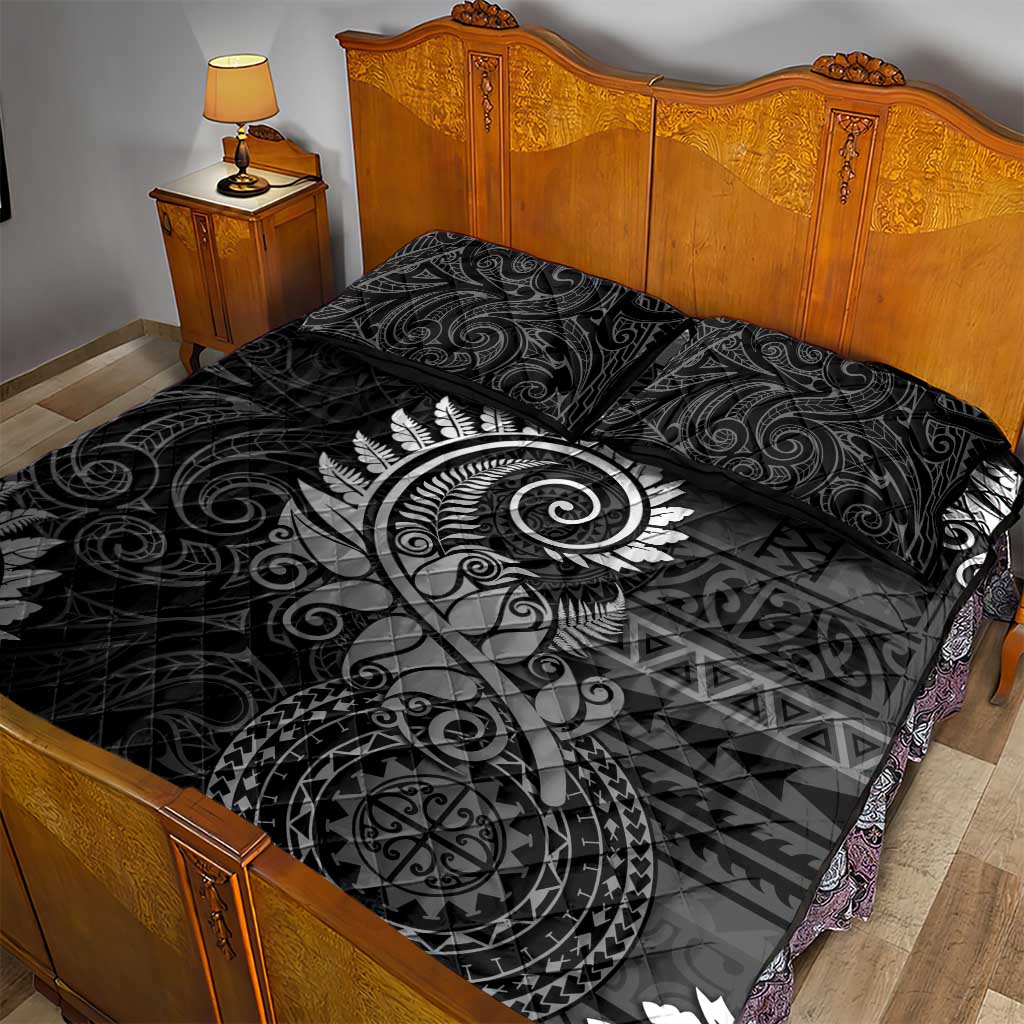 New Zealand Maori Koru Fern Quilt Bed Set Spiral Polynesian Style Gray