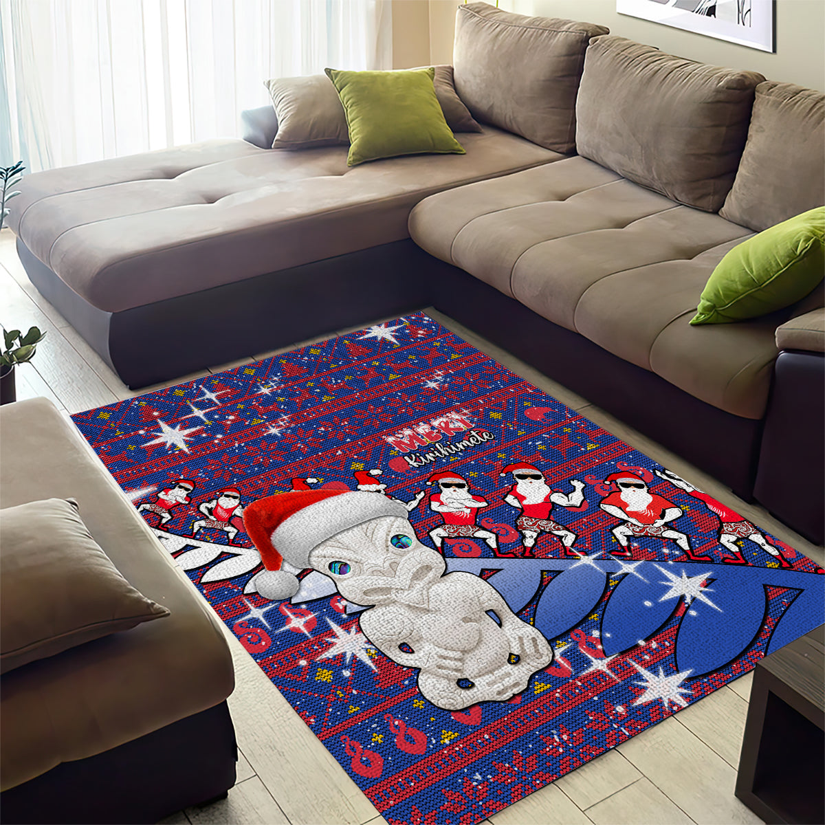 New Zealand Christmas Area Rug Haka Fern Santa Tiki Meri Kirihimete LT05 - Polynesian Pride