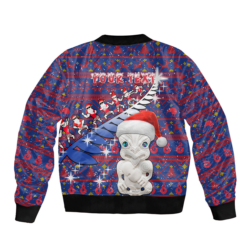 Personalized New Zealand Christmas Bomber Jacket Haka Fern Santa Tiki Meri Kirihimete LT05 - Polynesian Pride