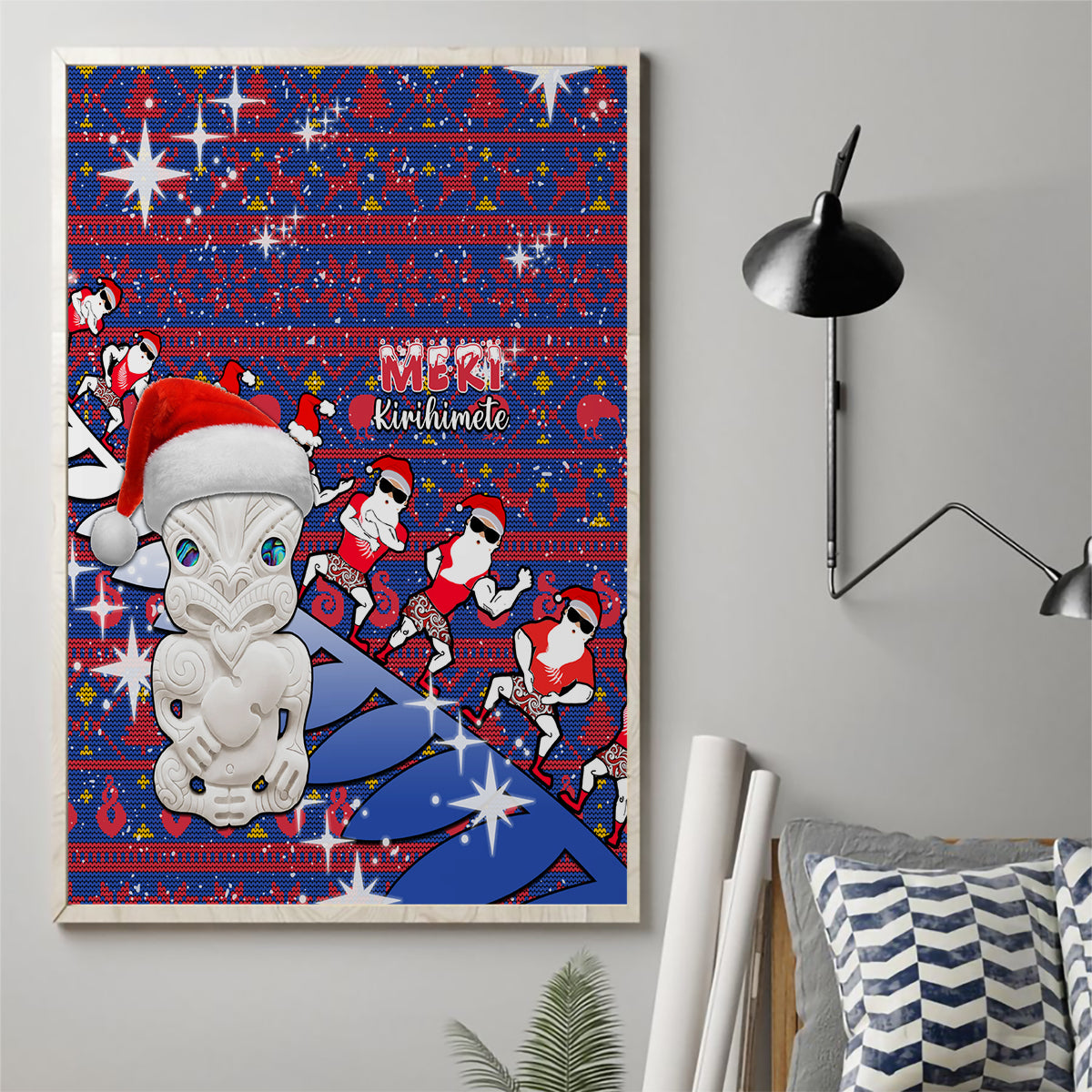 New Zealand Christmas Canvas Wall Art Haka Fern Santa Tiki Meri Kirihimete LT05 - Polynesian Pride