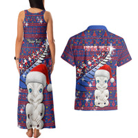 Personalized New Zealand Christmas Couples Matching Tank Maxi Dress and Hawaiian Shirt Haka Fern Santa Tiki Meri Kirihimete LT05 - Polynesian Pride