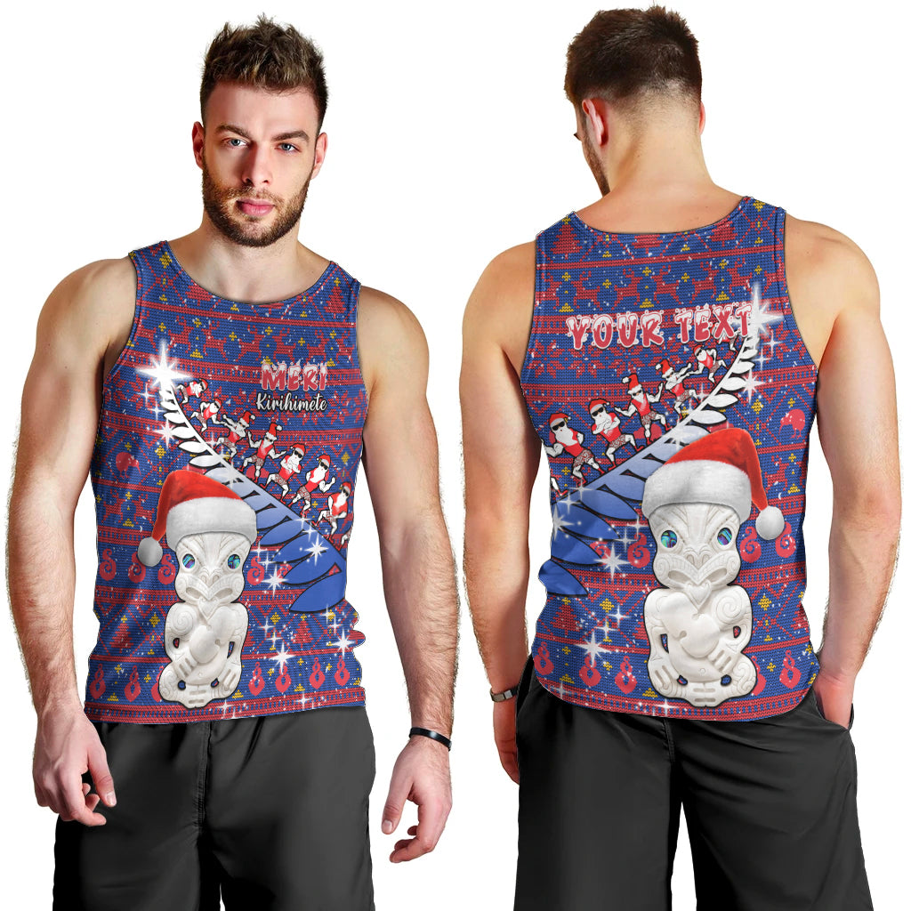 Personalized New Zealand Christmas Men Tank Top Haka Fern Santa Tiki Meri Kirihimete LT05 - Polynesian Pride