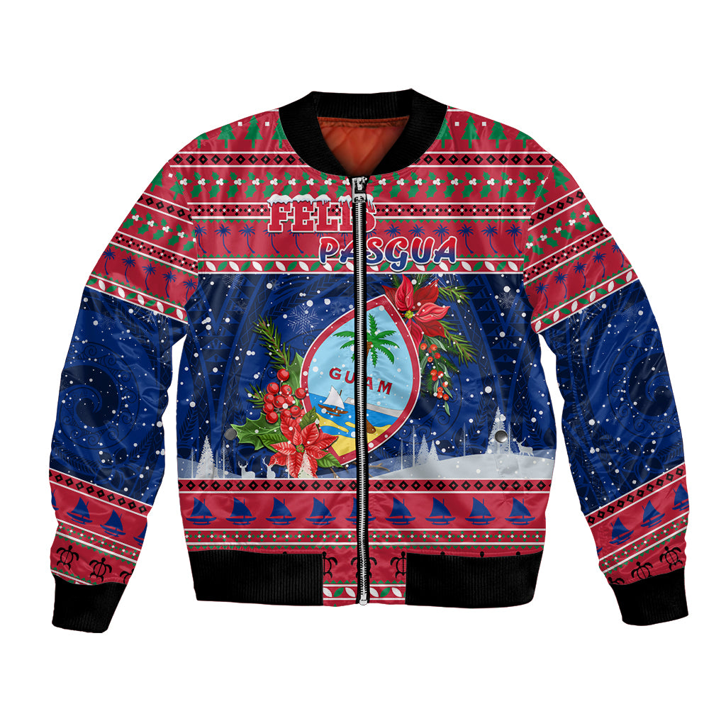 Guam Christmas Bomber Jacket Guaman Seal Poinsettia Felis Pasgua LT05 Unisex Red - Polynesian Pride