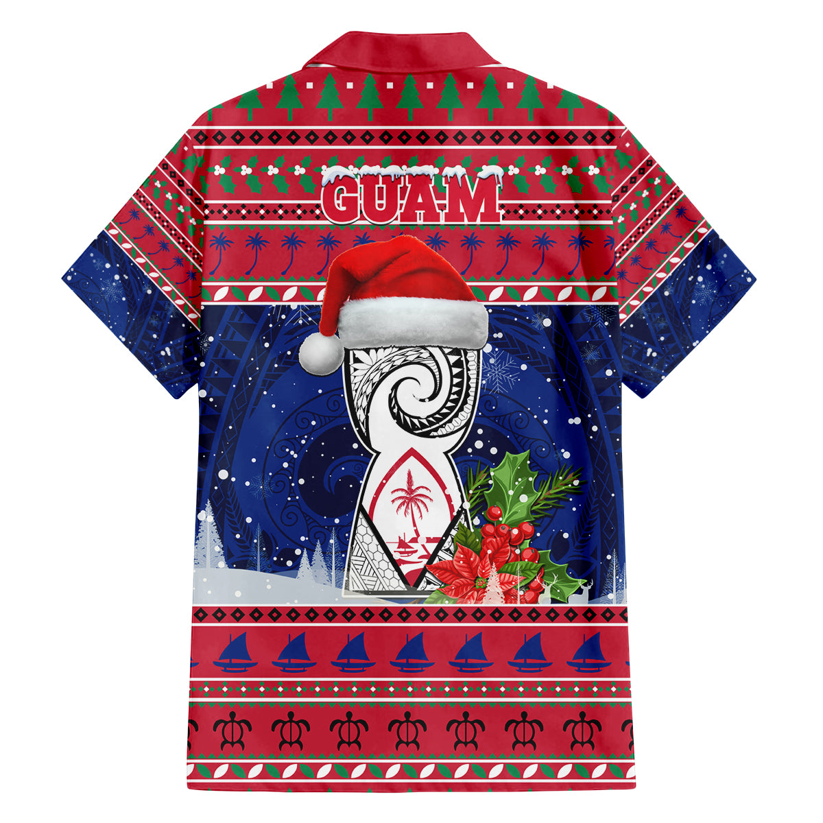 Guam Christmas Family Matching Puletasi Dress and Hawaiian Shirt Guaman Seal Poinsettia Felis Pasgua LT05 - Polynesian Pride