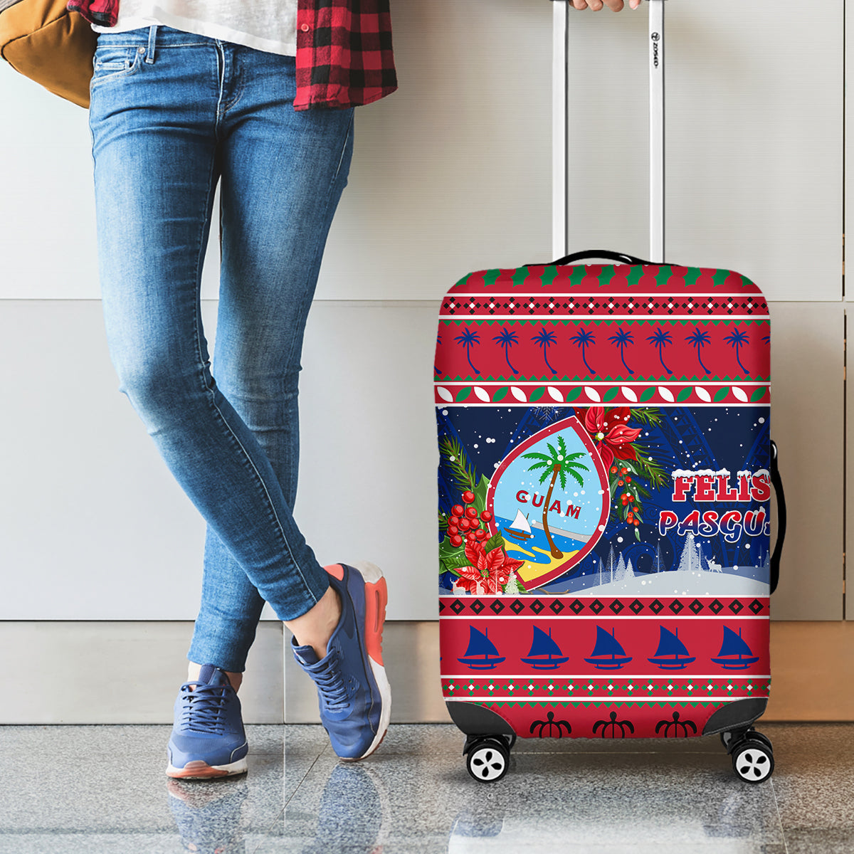 Guam Christmas Luggage Cover Guaman Seal Poinsettia Felis Pasgua LT05 - Polynesian Pride