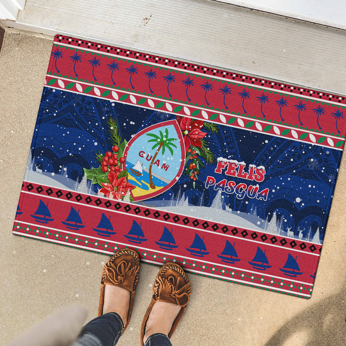 Guam Christmas Rubber Doormat Guaman Seal Poinsettia Felis Pasgua LT05 - Polynesian Pride