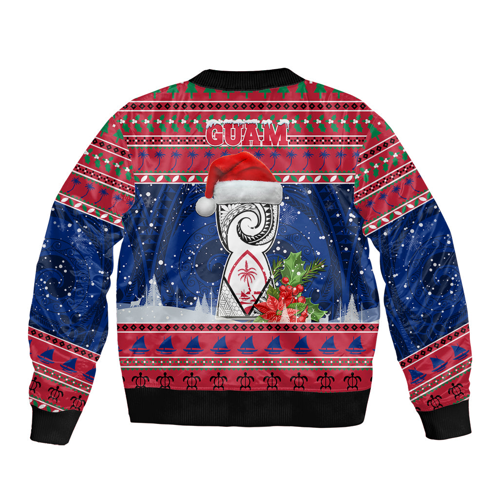 Guam Christmas Sleeve Zip Bomber Jacket Guaman Seal Poinsettia Felis Pasgua LT05 - Polynesian Pride