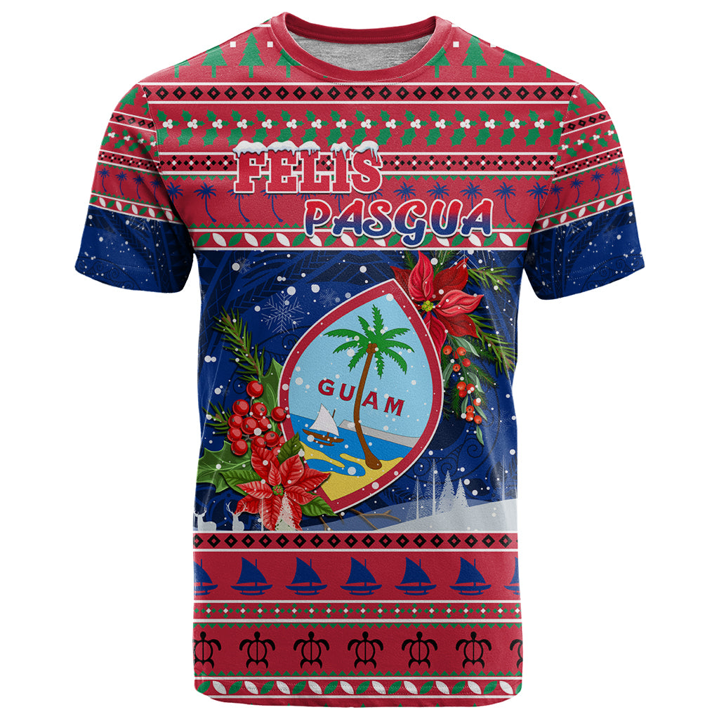 Guam Christmas T Shirt Guaman Seal Poinsettia Felis Pasgua LT05 Red - Polynesian Pride
