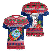 Guam Christmas Women V Neck T Shirt Guaman Seal Poinsettia Felis Pasgua LT05 - Polynesian Pride