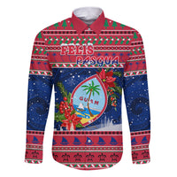 Personalized Guam Christmas Family Matching Puletasi Dress and Hawaiian Shirt Guaman Seal Poinsettia Felis Pasgua LT05 Dad's Shirt - Long Sleeve Red - Polynesian Pride