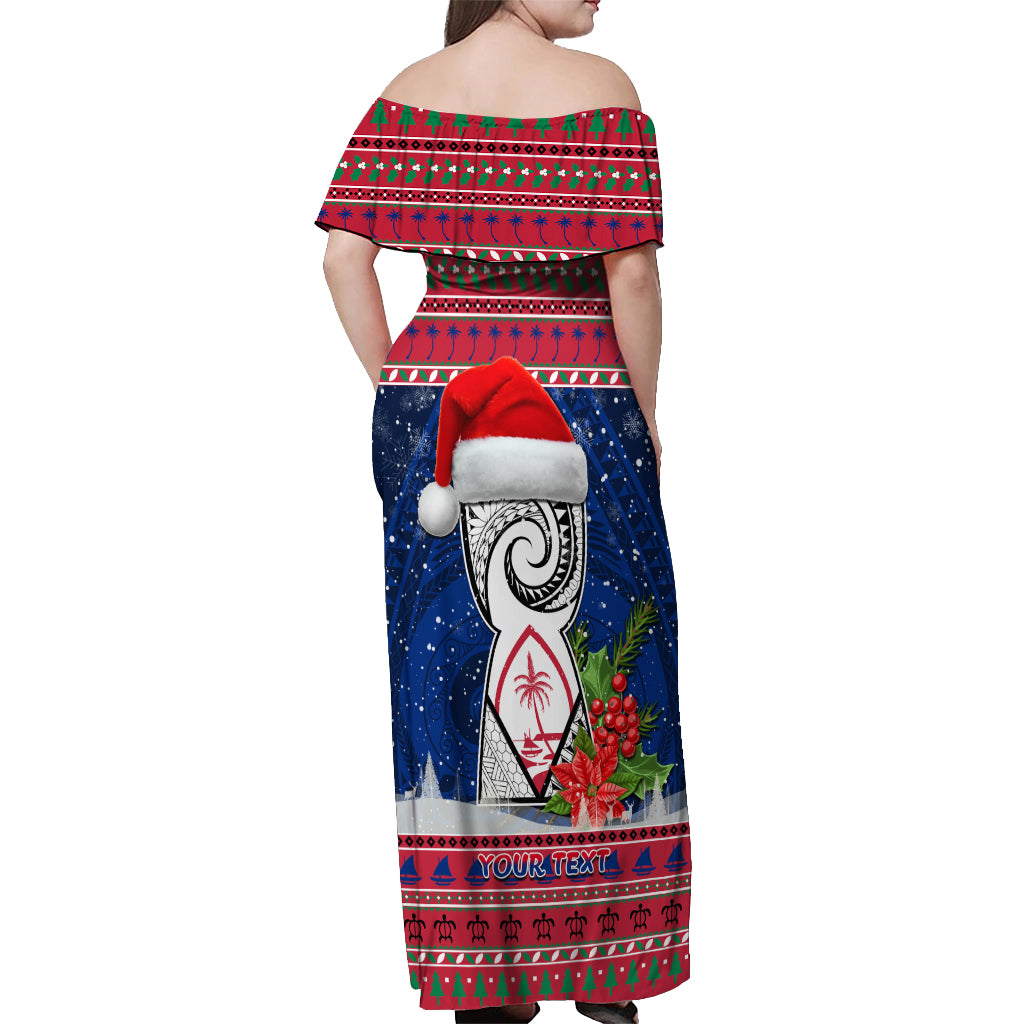 Personalized Guam Christmas Off Shoulder Maxi Dress Guaman Seal Poinsettia Felis Pasgua LT05 - Polynesian Pride