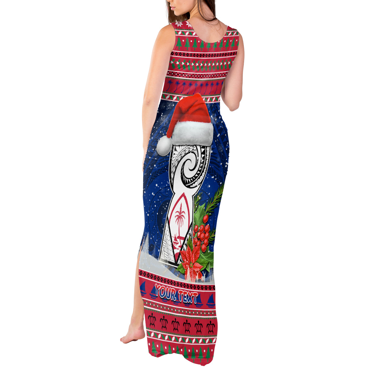 Personalized Guam Christmas Tank Maxi Dress Guaman Seal Poinsettia Felis Pasgua LT05 - Polynesian Pride
