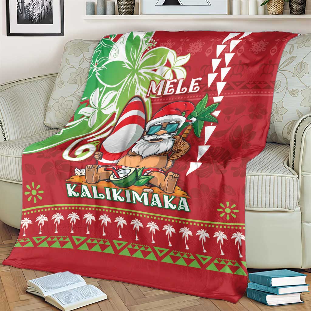 Hawaii Christmas Blanket Funny Santa Claus Surf Mele Kalikimaka