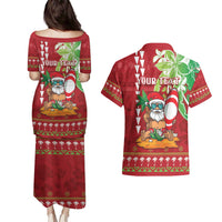 Personalised Hawaii Christmas Couples Matching Puletasi and Hawaiian Shirt Funny Santa Claus Surf Mele Kalikimaka
