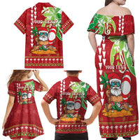 Personalised Hawaii Christmas Family Matching Off Shoulder Maxi Dress and Hawaiian Shirt Funny Santa Claus Surf Mele Kalikimaka