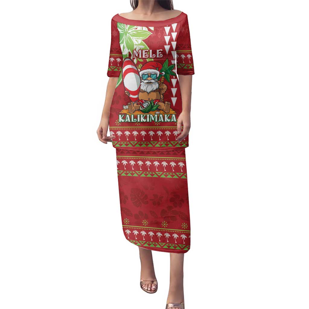 Personalised Hawaii Christmas Family Matching Puletasi and Hawaiian Shirt Funny Santa Claus Surf Mele Kalikimaka