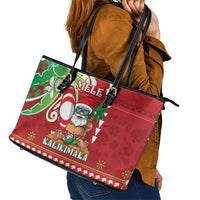 Hawaii Christmas Leather Tote Bag Funny Santa Claus Surf Mele Kalikimaka