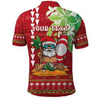 Personalised Hawaii Christmas Polo Shirt Funny Santa Claus Surf Mele Kalikimaka