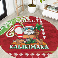 Hawaii Christmas Round Carpet Funny Santa Claus Surf Mele Kalikimaka
