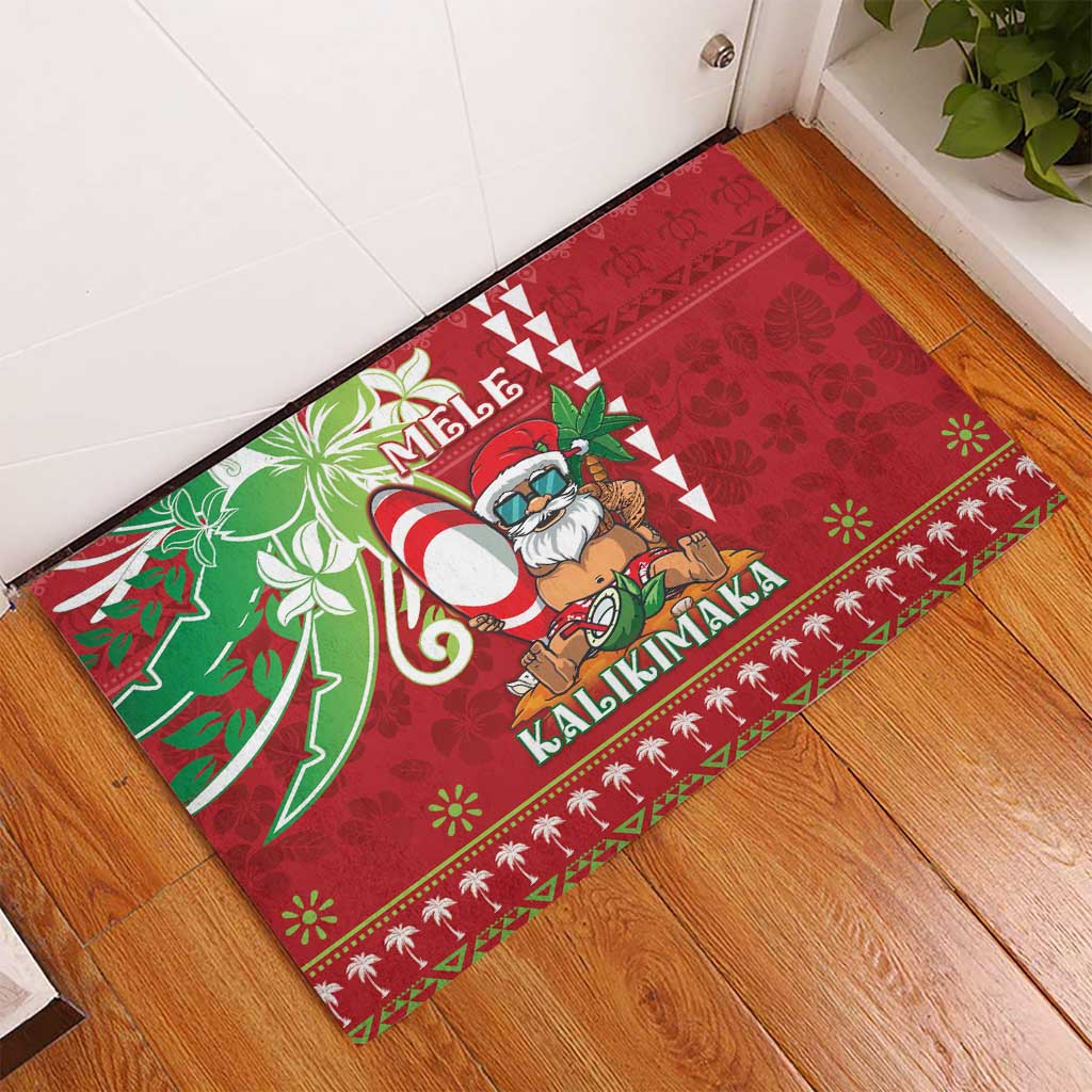 Hawaii Christmas Rubber Doormat Funny Santa Claus Surf Mele Kalikimaka
