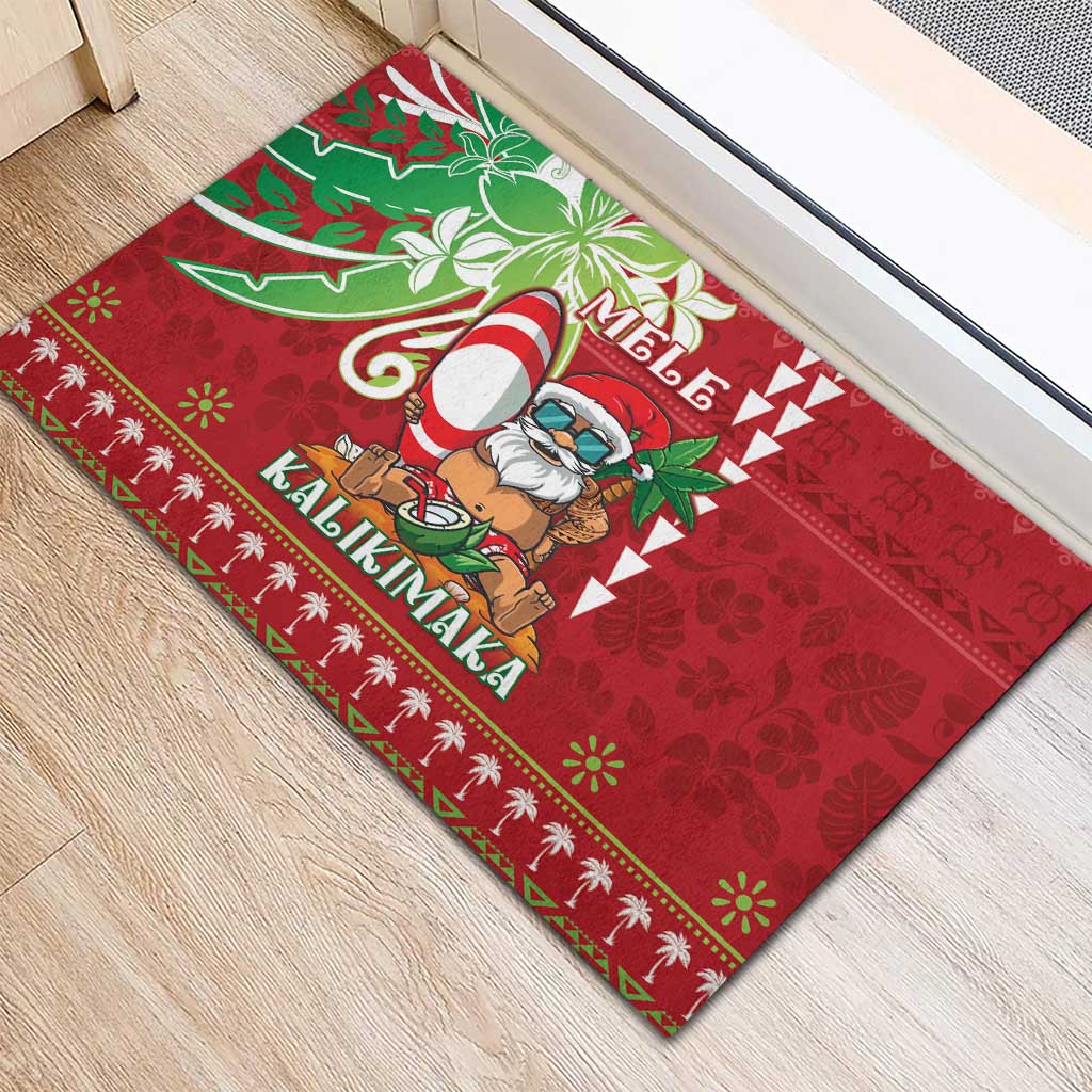 Hawaii Christmas Rubber Doormat Funny Santa Claus Surf Mele Kalikimaka