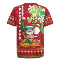 Personalised Hawaii Christmas Rugby Jersey Funny Santa Claus Surf Mele Kalikimaka